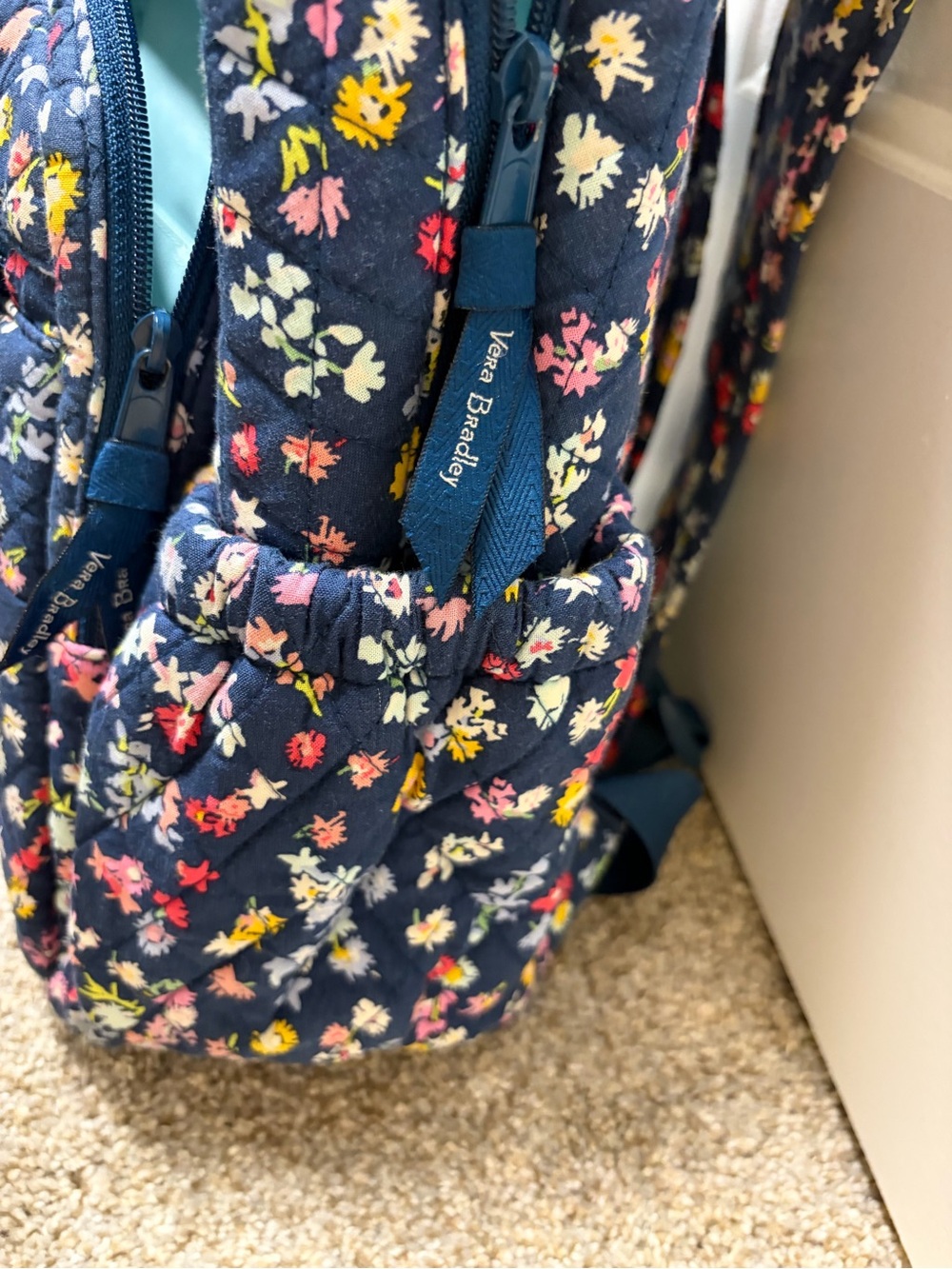 Vera Bradley Navy Quilted Floral Backpack Panel - Picture 8 of 9
